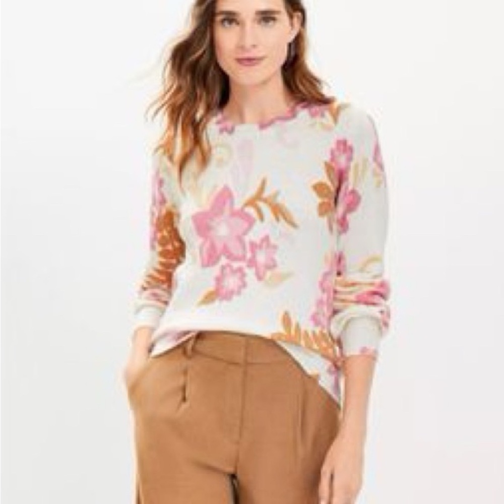 Loft Floral Draped Sleeve Sweater Size XSP